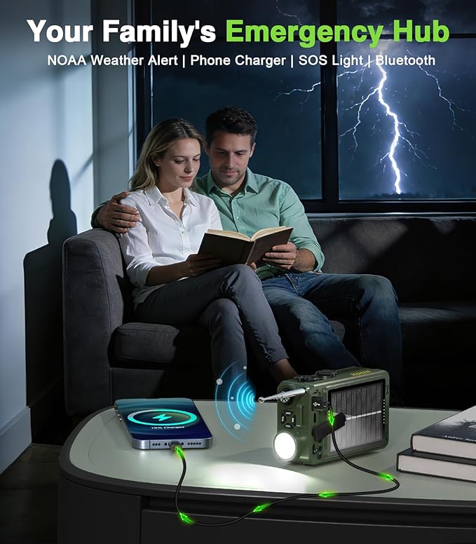 Greadio Portable Shortwave Radios with NOAA Weather Radio, 14800mWh Digital Radio AM FM with Bluetooth 5.4, Crank/Solar/USB Charging, Support USB/TF, Charger Pack/SOS/Flashlight for Outdoor, Emergency