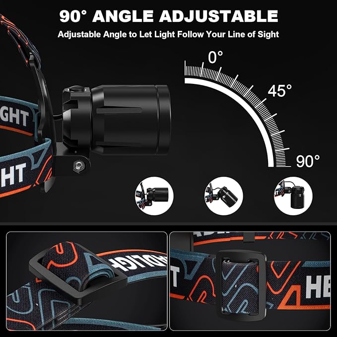Rechargeable Headlamp Super Bright LED Head Lamp, 2Pack 99000 Lumens Headlamps with 7 Modes, 90° Adjustable Focus Headlight for Forehead Hard Hat Waterproof for Camping Hunting Hiking