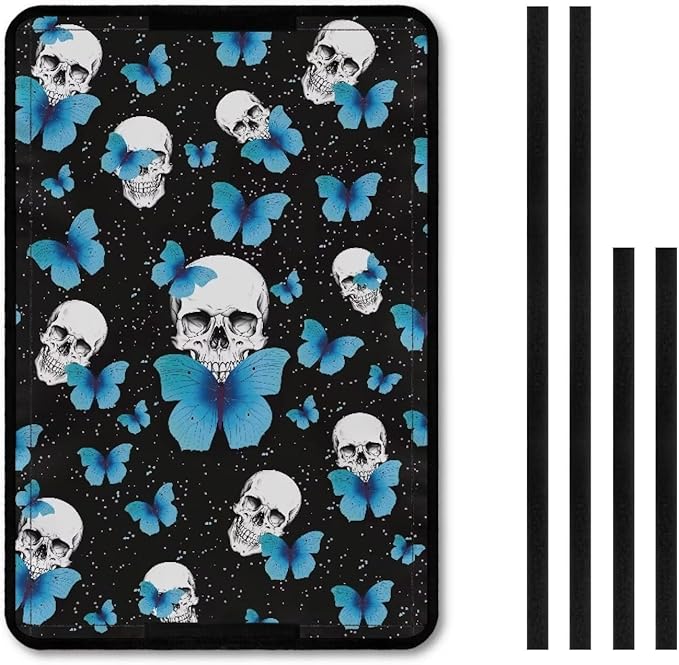 RV Door Window Shade Foldable Camper Trailer Blackout Window Door Protector, Blue Butterfly Skull UV Rays Protection Travel Trailer Accessories,Waterproof 300D Fabric