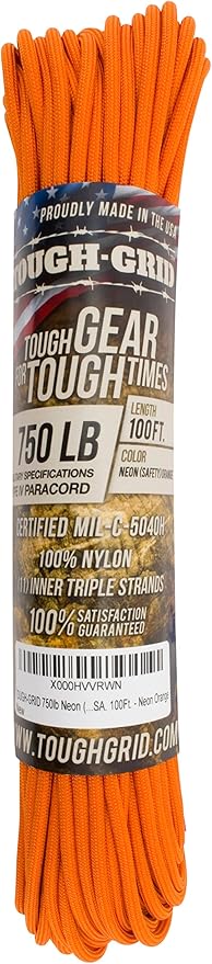 TOUGH-GRID 750 Paracord Military Grade Nylon Rope - Type IV Mil-Spec Made in USA - Tactical Survival Cord