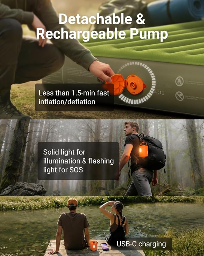 iDOO Twin XL Air Mattress with Rechargeable Cordless Pump, 80'' Extra Long Inflatable Blow up Mattress in Fast Inflation, No Outlet Needed for Outdoor, Camping, Guests, LED Light, USB Charging