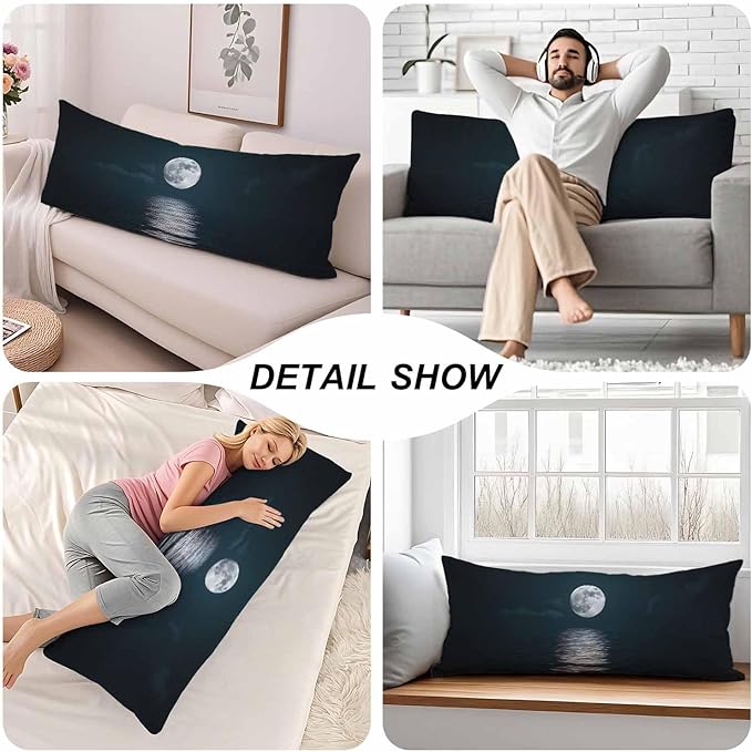 20x54 Body Pillow Cover Ocean Moon Zipper Body Pillowcase Galaxy Moon Ocean Side Sleeper Pillow Covers Body Pillow Case Cushion Cover for Men Women Home Bedroom