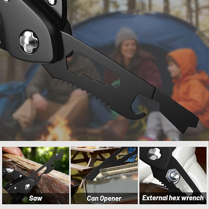 9 in 1 Multitool Carabiner with Pocket Knife, Stocking Stuffers Gifts for Men, EDC Carabiners with Folding Knives, Bottle Opener, Window Breaker and Screwdriver, Survival Gear for Camping Hiking