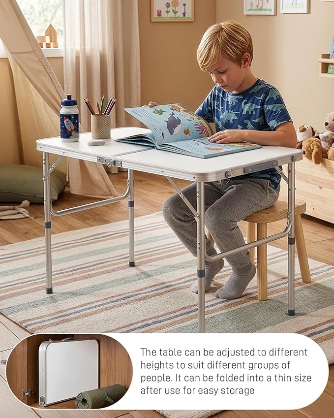 Outvita 3ft Portable Folding Camping Table, Outdoor Waterproof Adjustable Height Table, Aluminum Lightweight Suitcase Foldable Table for Picnic BBQ Beach Dining