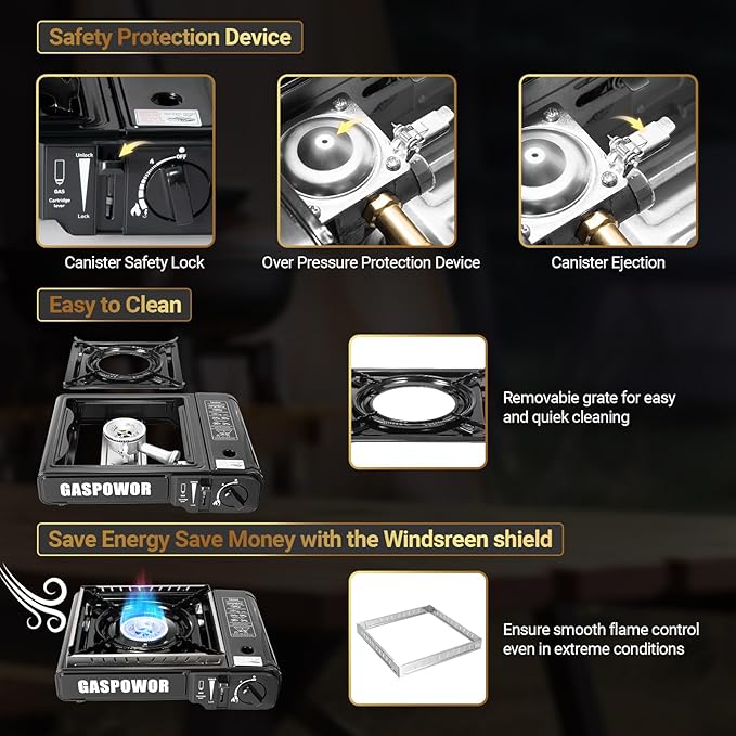 Propane or Butane Stove Dual Fuel Stove Portable Camping Stove, 10,000 BTU Butane Propane Stove with Carrying Case&Windblocker, Automatic Ignition for Emergency Preparedness Kit (Fuel Not Included)