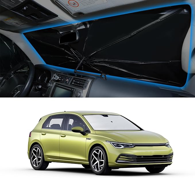 Windshield Sun Shade Umbrella Compatible with 2015-2021 Volkswagen Golf GTI e-Golf VW Golf R 4 Door Hatchback Accessories Sunshade Sun Visor Protector Keeps Car Cool