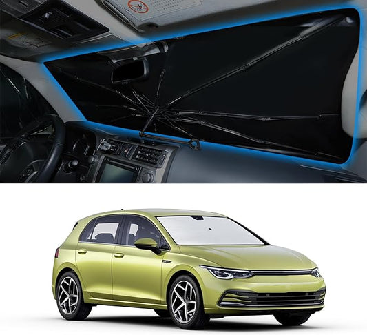 Windshield Sun Shade Umbrella Compatible with 2015-2021 Volkswagen Golf GTI e-Golf VW Golf R 4 Door Hatchback Accessories Sunshade Sun Visor Protector Keeps Car Cool