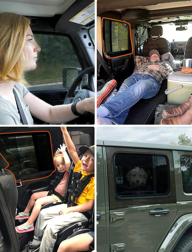 Savadicar Rear Window Sun Shade, Breathable Mesh Side Window Sunshade, Stretchy Sun Screen Net Compatible with 1997 to Present Jeep Wrangler TJ JK JL & Gladiator JT, Anti-UV for Baby/Pet/Camping, Pair