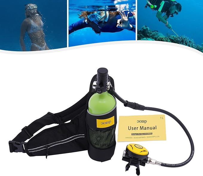 1L Mini Scuba Tank Underwater Dive, Portable Lung Diving Tank, Underwater Breathing Device Kit, Refillable Oxygen Cylinders for Emergency Rescue Underwater Exploration
