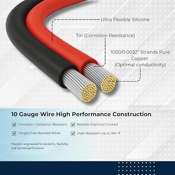 XT60i Extension Cable Male to Female, 10FT 10AWG Silicone Wire for Solar Generators & Portable Power Stations