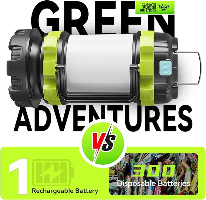 AlpsWolf Rechargeable Flashlight, 6 Modes Camping Flashlight LED Camping Lantern for Power Outage, Flashlight for Home, Emergency, Green,2 Packs