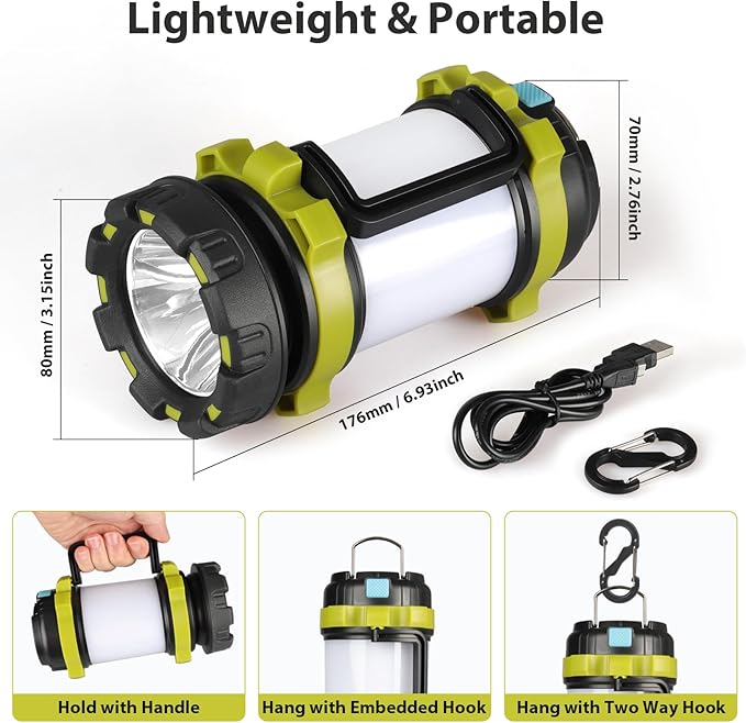 BOBKID 1 Pack Camping Lantern, Outdoor LED Camping Light, Rechargeable Flashlights with 1000LM, 6 Modes, IPX5 Waterproof Portable Emergency Camp Light for Hurricane Survival - Green