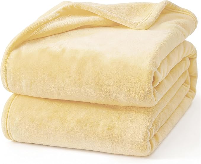 Hansleep Fleece Cream Yellow Queen Blanket, Super Soft Flannel Fuzzy Plush Cozy Blanket for All Seasons, Cream Yellow, Queen 90x90 Inches