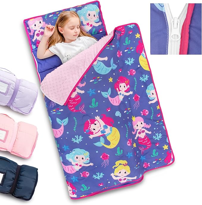 Primlect Toddler Nap Mat with Detachable Blanket and Removable Pillow, Kids Sleeping Bag 55''x35'' for Daycare Preschool Kindergarten, Toddler Sleeping Mat for Boys and Girls