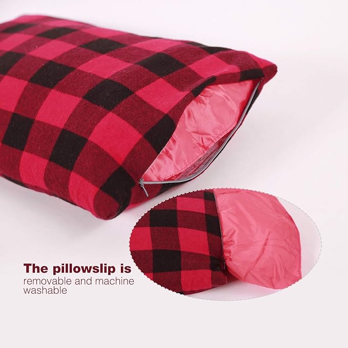 REDCAMP Small Camping Pillow Lightweight and Compressible, 1PC Flannel Travel Pillow with Removable Pillow Cover (Red and Black Plaid)