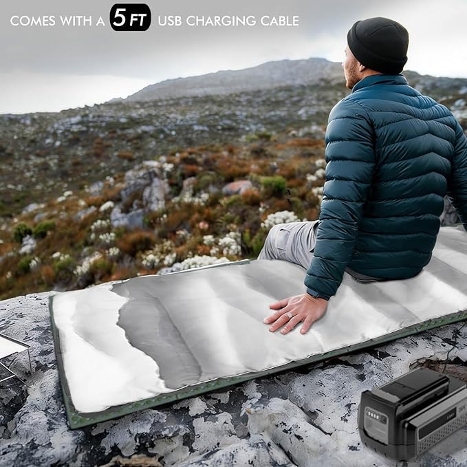 Heated Sleeping Bag pad, Operated by 5V/2A USB Power Supply, 3 Adjustable Temperature Levels, Heated Sleeping Bag Liner for Cold Weather Backpacking or Hiking (Mountains, 76" x 24")