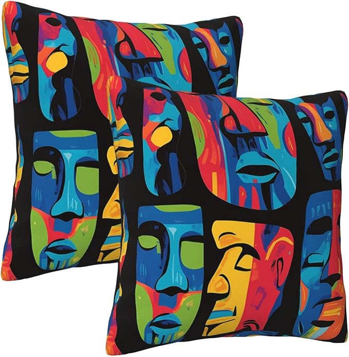 Colorful Face Art Throw Pillow Covers 18x18 inch Set of 2 Pillow Case Cushion Cover for Home Sofa Couch Living Room Car Decor