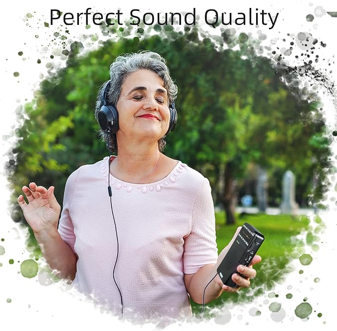 PRUNUS J-166 Portable Radio AM FM, Battery Operated Radio with Tuning Light, Back Clip, Excellent Reception, AM FM Radios Portable, Transistor Radios