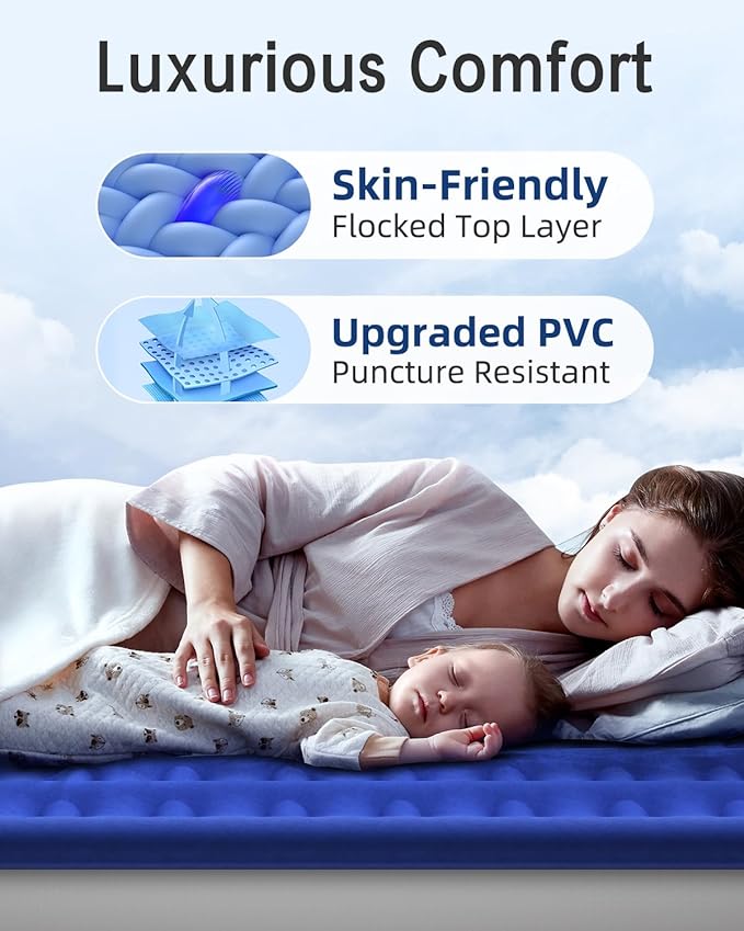 Xsleep Queen Air Mattress with Built in Pump 18"Raised Inflatable Mattress Queen Airbed Blow Up Mattress Luxurious Comfort for Home and Guests 80"*60"*18"Air Bed 3 Mins Fast Inflate/Deflate 660lbs Max