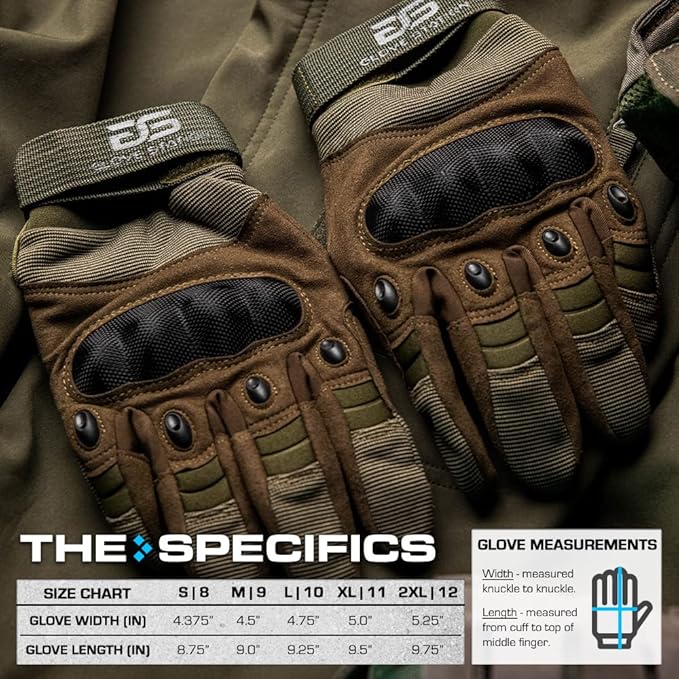 Glove Station Tactical Gloves for Men – Touchscreen Utility Gear with Hard Knuckle Protection Used in Motorcycle, Airsoft, Combat, Police, Shooting & Outdoor Work Green - Hard Knuckle Small