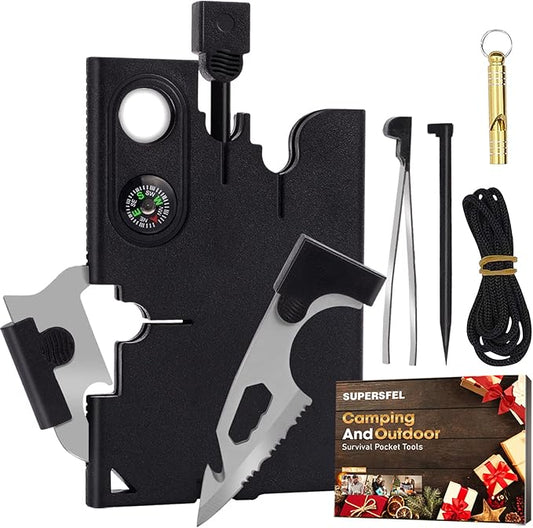 Credit Card Tool Multitool, Christmas Stocking Stuffers 18 in 1 Cool Gadgets, Useful Fathers Gift for Dad, Upgraded Multi-Tool Birthday Gifts Men Women Survival Wallet Tools with Screwdrivers Compass