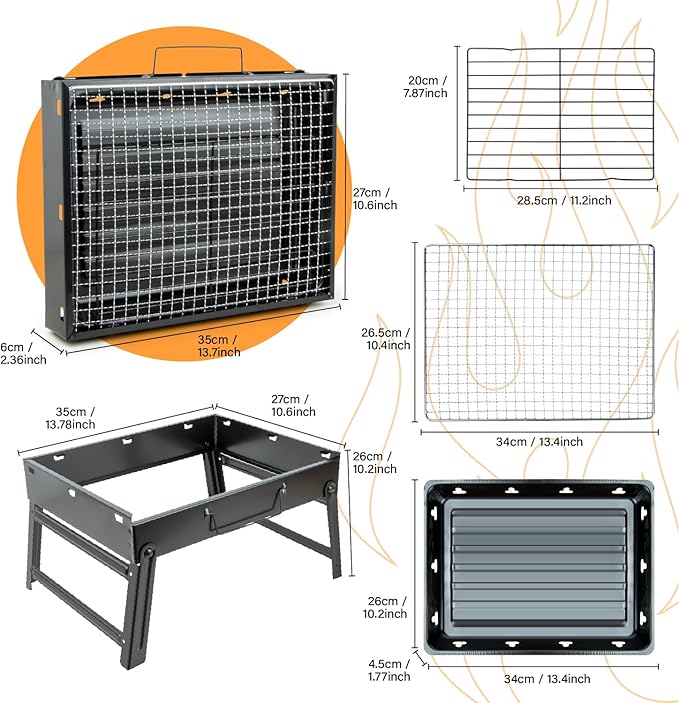Kizmyee BBQ Barbecue Grill, Portable Folding Charcoal Barbecue Desk Tabletop Outdoor Stainless Steel Smoker BBQ for Picnic Garden Terrace Camping Travel