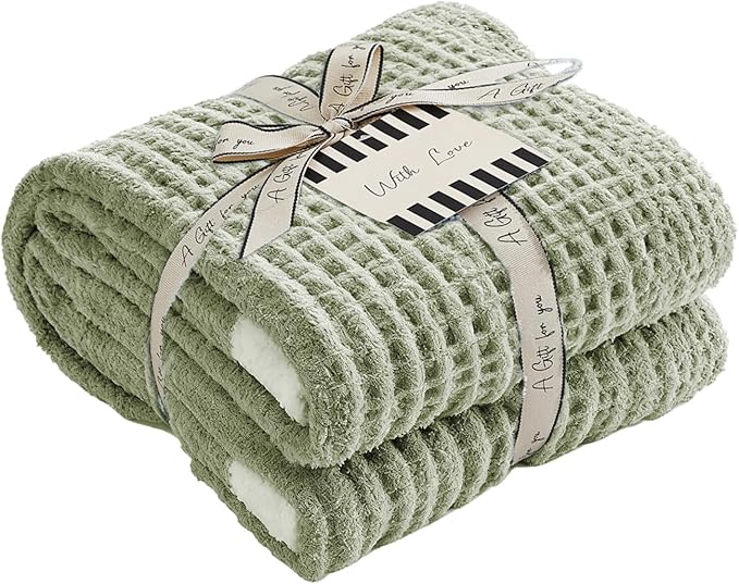WRENSONGE Pineapple Stitch Throw Blanket, Sage Green Soft Cozy Fluffy Warm Hand Made Throw Blankets for Couch, Sofa, Chair, Bed, Camping, Picnic, Travel Lightweight Bed Blanket - 60"*80"