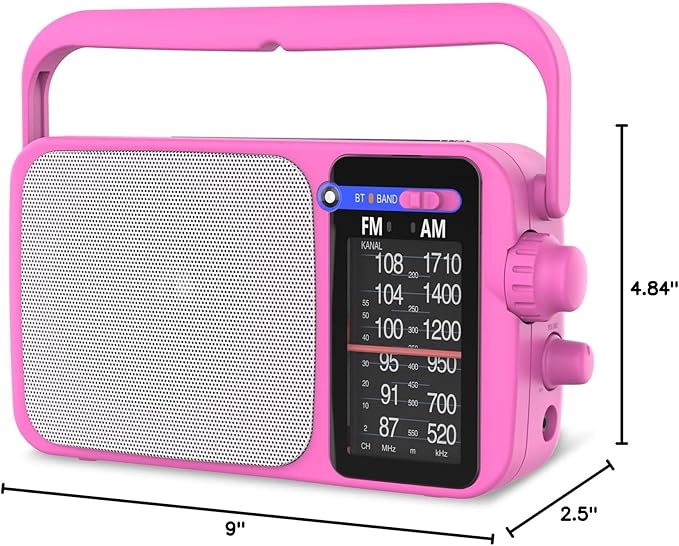 YOWGULF AM FM Radio with Best Reception,Bluetooth Portable AM FM Transistor,Battery Operated Radio or AC Power,Large Dial,Headphone Jack, Gifts for Seniors Elderly