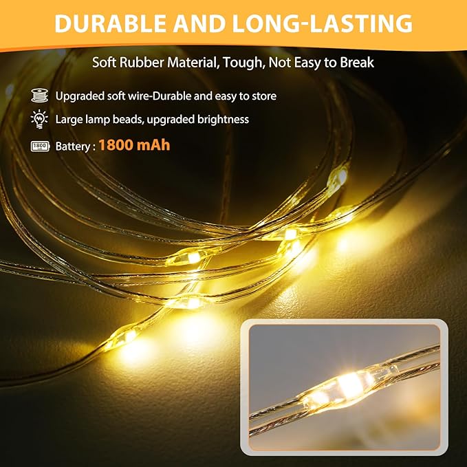 2Pack Camping String Lights, 4 in 1 Quick Storage Camping Essentials Gear 32.8FT Rechargeable Tent Lights with 6 Modes Hanging Waterproof LED Camp Lamp for Camping Hiking Patio Festival- Warm White