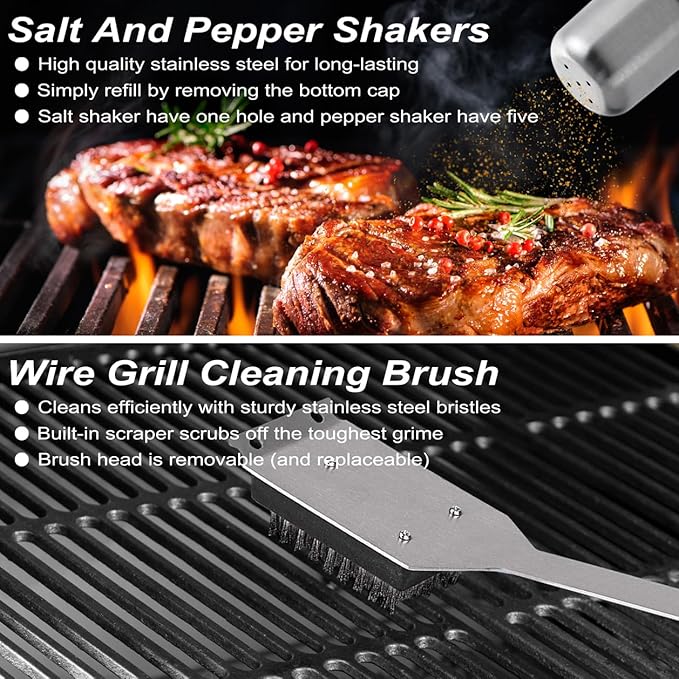 POLIGO 29 PCS BBQ Grill Accessories Stainless Steel BBQ Tools Grilling Tools Set with Storage Bag for Fathers Day Dads Birthday Presents - Camping Grill Utensils Set Ideal Grilling Gift for Men Silver