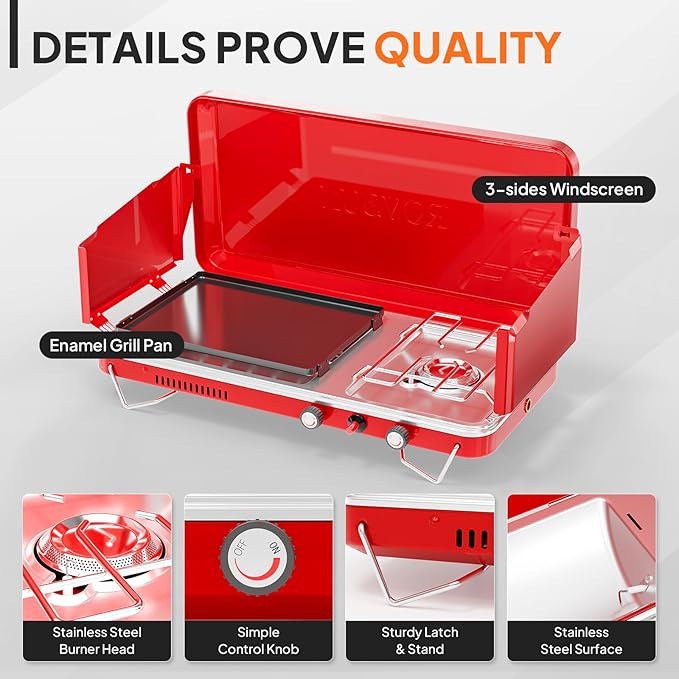 ROVSUN 2-in-1 Portable Camping Stove with Grill