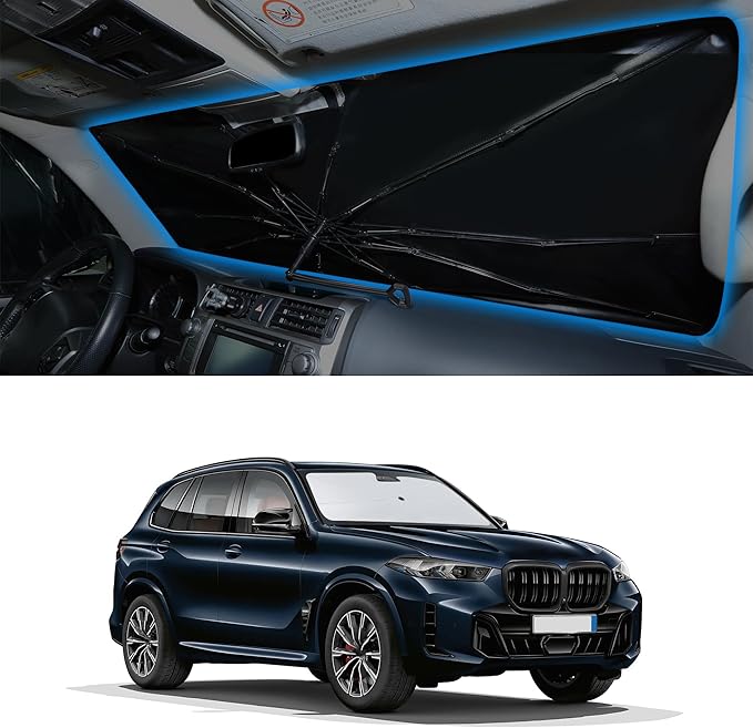 Windshield Sun Shade Umbrella Custom Fit 2019 2020 2021 2022 2023 2024 2025 2026 BMW X5 Accessories Foldable Sunshade Sun Visor Protector Blocks Sun Rays