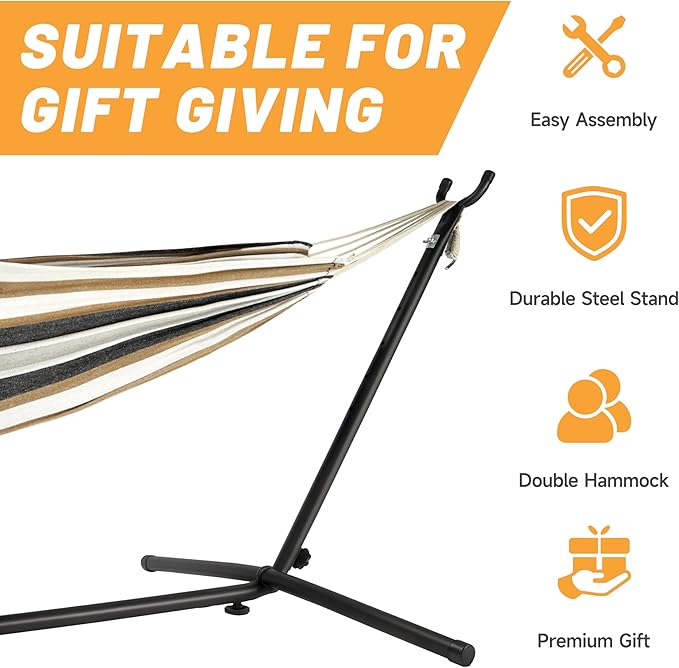 Hammock with Heavy-Duty Steel Stand for Outside，Hammocks 450 Lb Capacity，Portable Hammock，2 People Standing Hammocks，Suitable for Beach，Backyard, Gardens, Patio, Bedroom，100 * 40 * 38 Inch (Coffee)