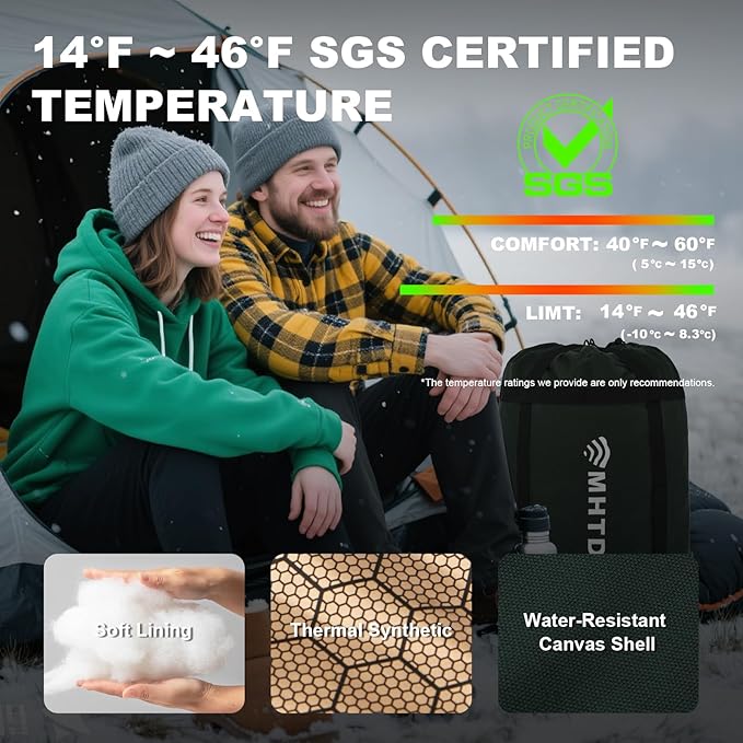 Double Sleeping Bag for Adults All Season 0 Degrees Heavy Duty Two Person Sleeping Bag for Camping Cotton Canvas YKK Zipper Portable