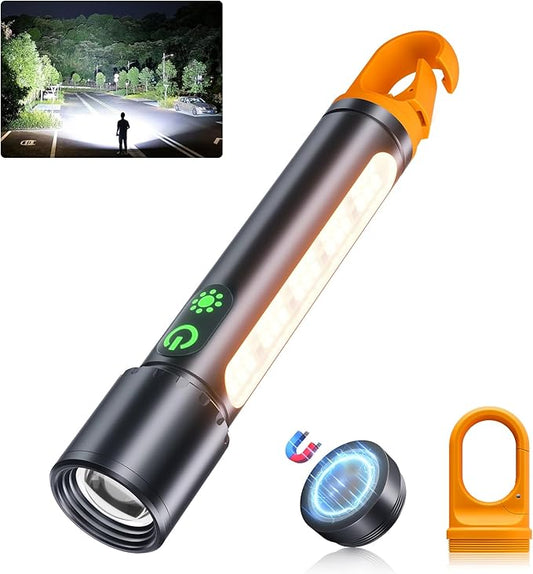 ADDplus Magnetic Flashlight Rechargeable,5000mAh Flashlights High Lumens with 9 Modes,Waterproof, Adjustable,Powerful Flash Light,Emergency Multi-Flashlights for Home,Car,Hiking,Camping (1, Black)