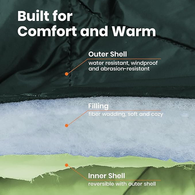 Outdoor Puffy Blanket, Reversible Warm Camping Blanket, Water-Resistant, Packable, Lightweight, Camping Quilt, for Stadium, Backpacking, Hammock, Picnic. 79"x55". Teal Green.