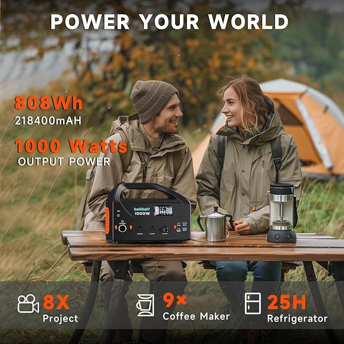 Portable Power Station 1000W 808Wh Camping Lithium Battery, Portable Generator for Home Use Emergency Power Station Backup Travel Outdoor 100W PD & 120V Pure Sine Wave AC Outlet