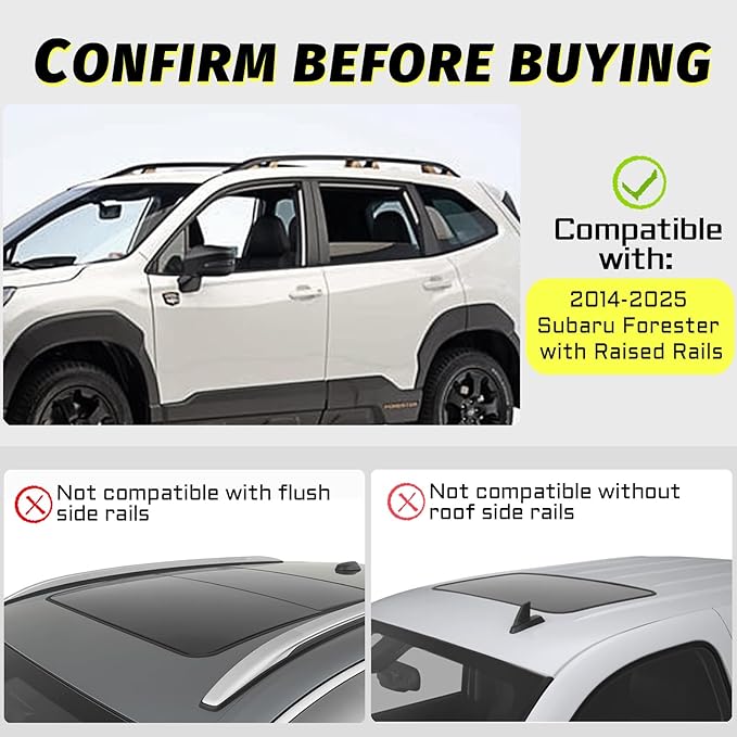 Car Roof Rack Cross Bars Compatible with 2014-2025 Subaru Forester (Fit for Raised Side Rails), Aluminum Lockable Roof Cross Bars for Kayak Bike Rooftop Cargo Carrier Bag Basket Luggage