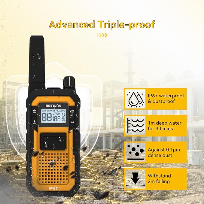 Retevis RB48 Heavy Duty IP67 Waterproof-Walkie Talkies,Covers up to 300,000 Square Foot-Business 2 Way Radios for Manufacturing Warehouse Construction Jobsite-Radios and 6-Way-Charger Bundle (20 Pack)