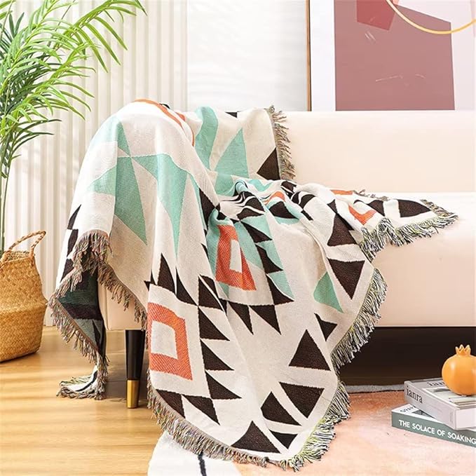 Homesy Aztec Throw Blankets Navajo Southwestern Throws Cover Reversible Green Boho Southwest Blanket for Couch Chair Sofa Bed Home Outdoor Beach Car Tent Travel Camping 51"x63"