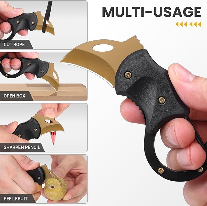 FUNBRO Small Pocket Knife for Men, Cool Folding Knife Box Cutter with 1.34inch Sharp Blade, EDC Knives Tool for Everyday Carry, Great Gift for Men (Gold)