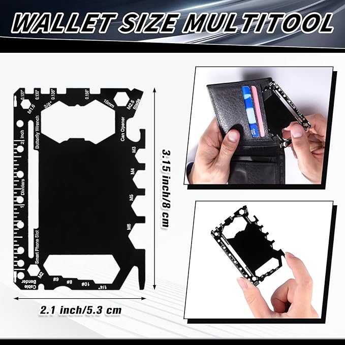 Cholemy 1 Pcs Credit Card Wallet Multitool 46 in 1 Metal Stainless Steel Survival Pocket Tool Bottle Opener Multipurpose Bulk for Husband Dad Men Christmas Birthday Gift, Black