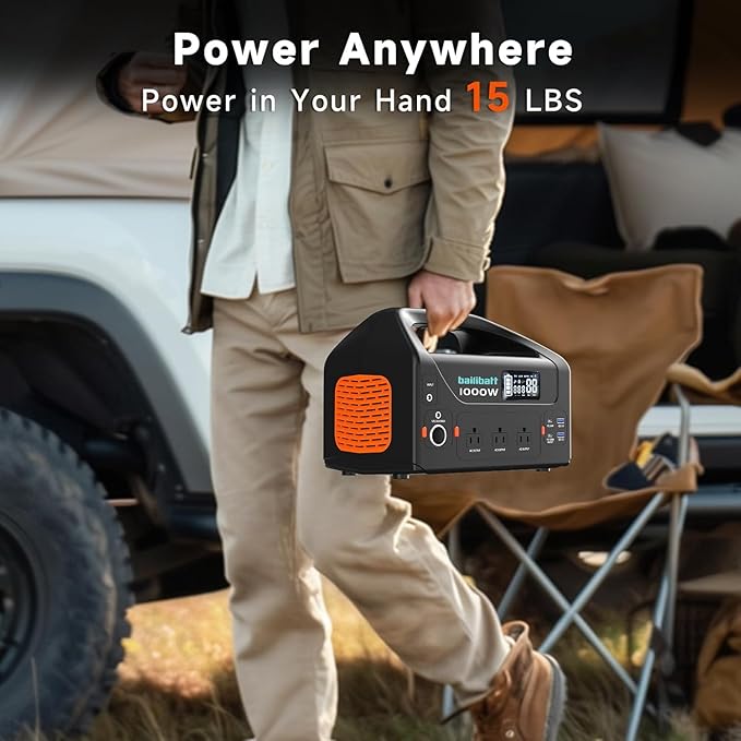 Portable Power Station 1000W 808Wh Camping Lithium Battery, Portable Generator for Home Use Emergency Power Station Backup Travel Outdoor 100W PD & 120V Pure Sine Wave AC Outlet