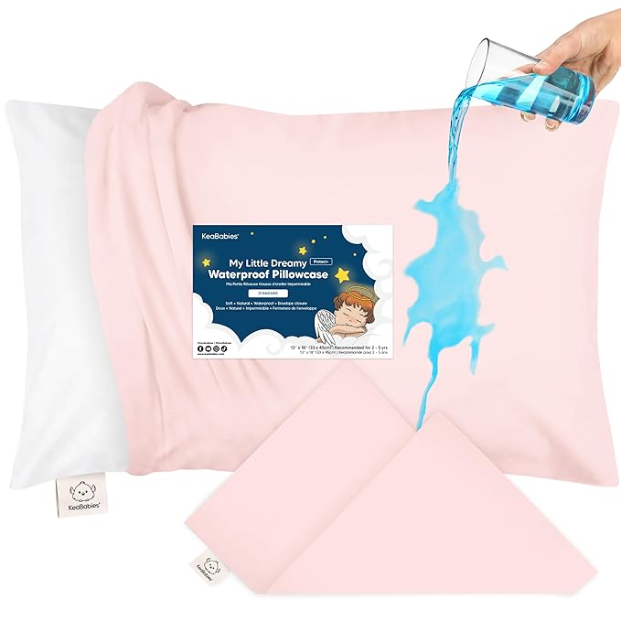 KeaBabies 13 x18 Toddler Pillowcase, Waterproof - Soft Waterproof Toddler Pillow Protector Cover for Kids, Boys, Girls, Durable Machine Washable, Small Travel Pillow Sold Separately (Mist Pink)