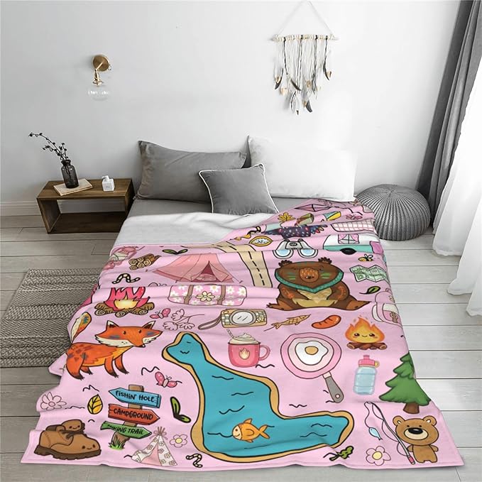 Camping Blanket, Comfort Soft Flannel Camping Throw Blanket, Ideal for Living Room and Bedroom Decor Pink, Perfect Loves Camping Blanket for Everyone 40"X30"