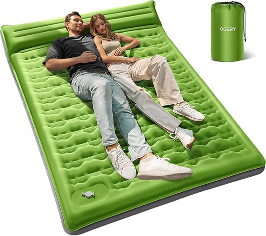 OGERY Double Sleeping Pad for Camping, 6" Extra-Thick Reinforced Camping Sleeping Pad with Pillows & Built-in Foot Pump, Ultralight Inflating Camping Mattress for Backpacking Tent Hiking Travel