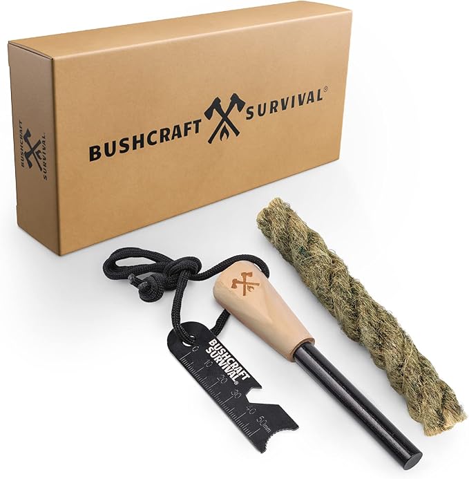 Bushcraft Survival Ferro Rod Fire Starter Kit & Backpacking Multitool | Flint and Steel Striker | Waterproof Magnesium Farrow Rod Tool & Firestarter for Campfires