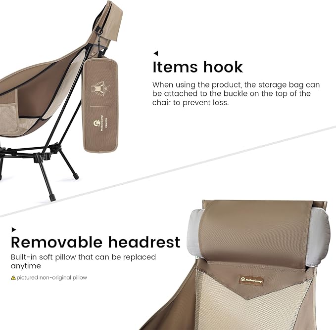 MellowCamp High Back Camping Chair, Oversized Comfort Design Collapsible Camp Chair with Pillow (Brown)
