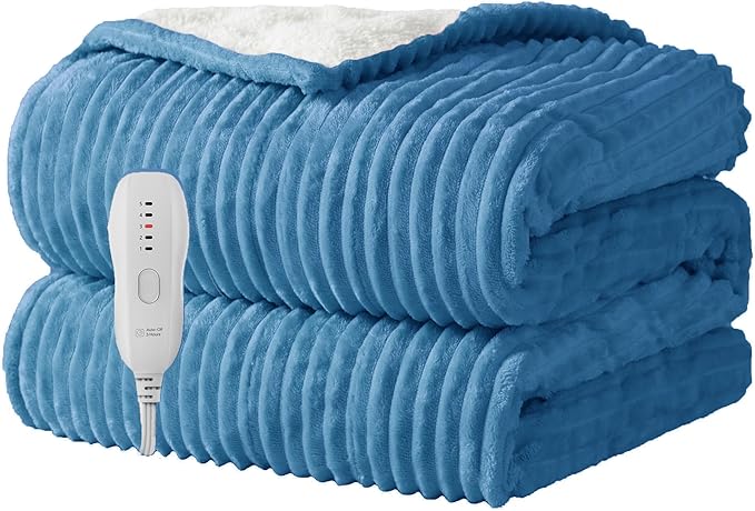 Texciting Heated Blanket Electric Throw 50”X60”-Heating Blanket with 5 Heat Settings-3 Hours Auto Off,ETL Certified,Machine Washable (Blue)