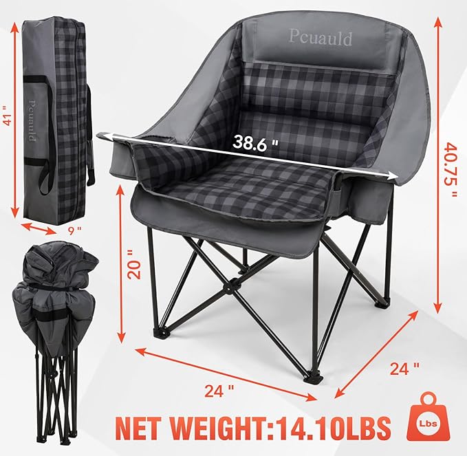 Camping Chairs for Adults Heavy Duty Padded Folding XL Camp Chairs with Cup Holder, Supports 500lbs, Oversized Large Outdoor Widen Comfy Lawn Chairs for Tailgating Sports Beach Yard